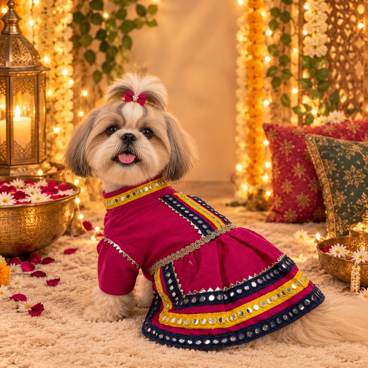 Royal Pink & Gold Festive Dog Outfit