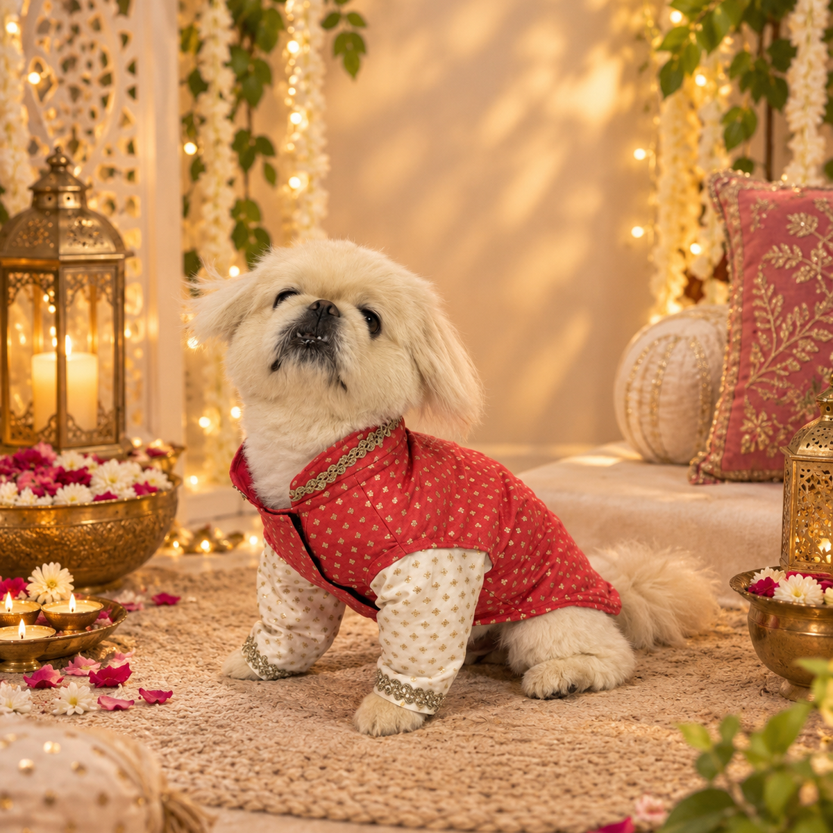 Royal Red Festive Dog Sherwani