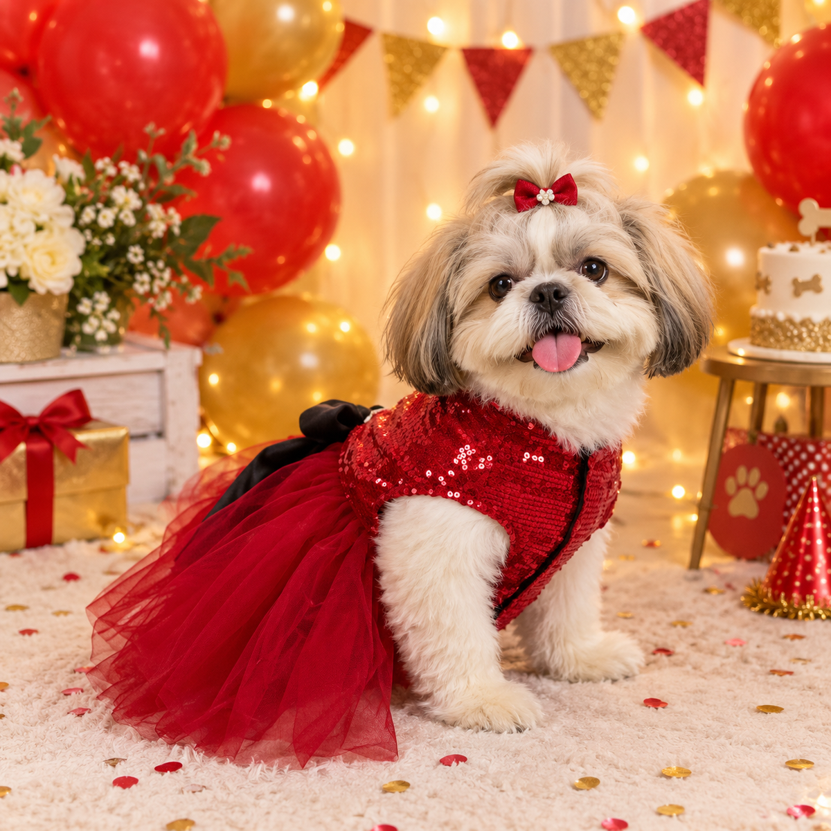 Red Sequin Princess Party Dress