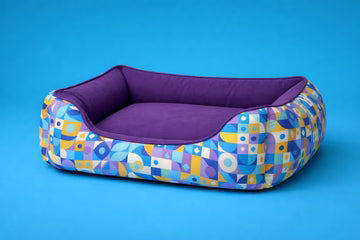 Purple Mosaic Cozy Dog Bed- Lounger Bed