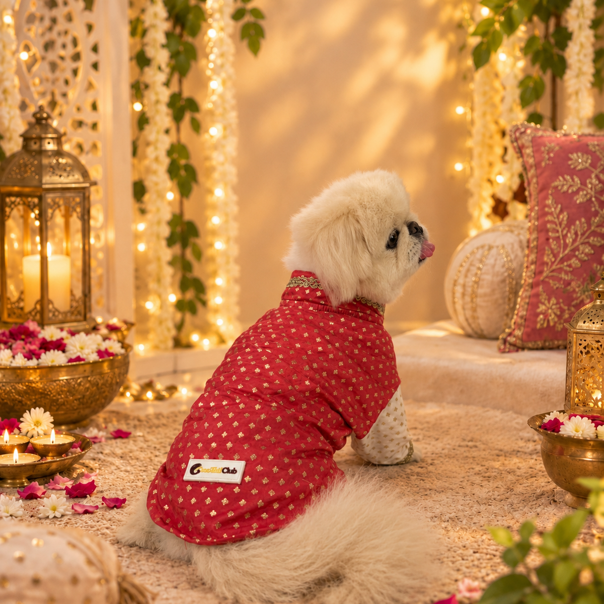 Royal Red Festive Dog Sherwani