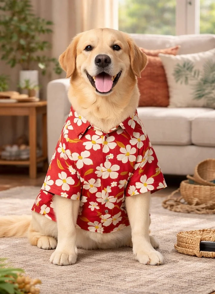 Classic Red Floral Cotton Dog Shirt