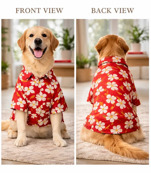 Classic Red Floral Cotton Dog Shirt