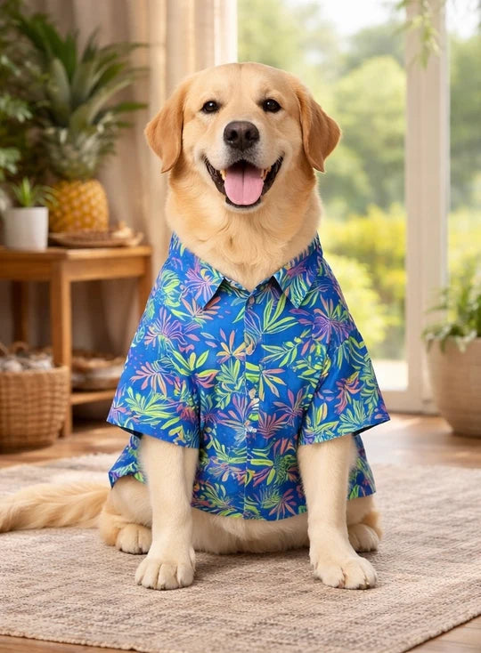 Tropical Blue Floral Cotton Dog Shirt