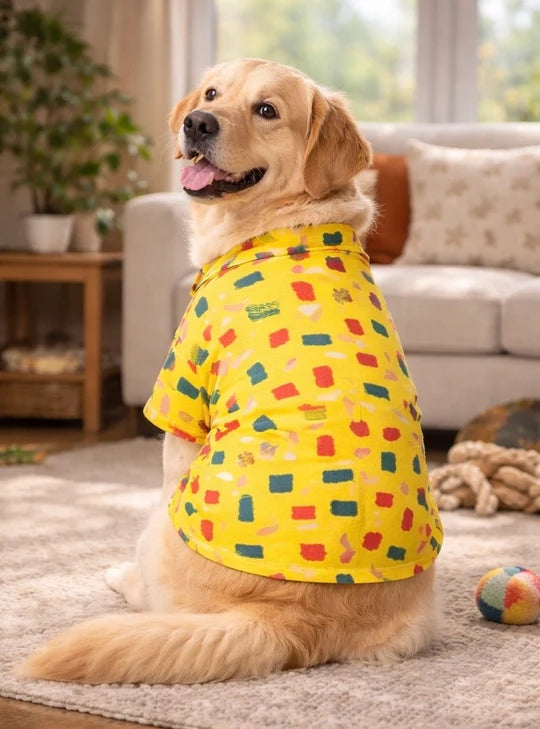 Sunny Yellow Printed Cotton Dog Shirt