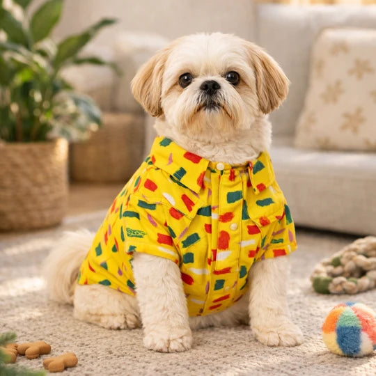Sunny Yellow Printed Cotton Dog Shirt